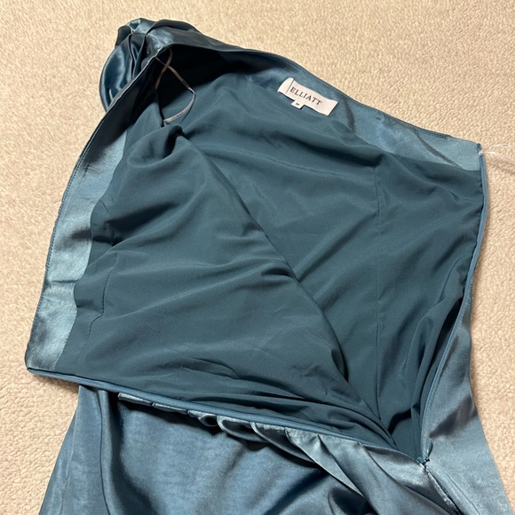 ELLIATT Revolve Cassini Dress Blue One Shoulder Satin Ruched Slit - Picture 13 of 16